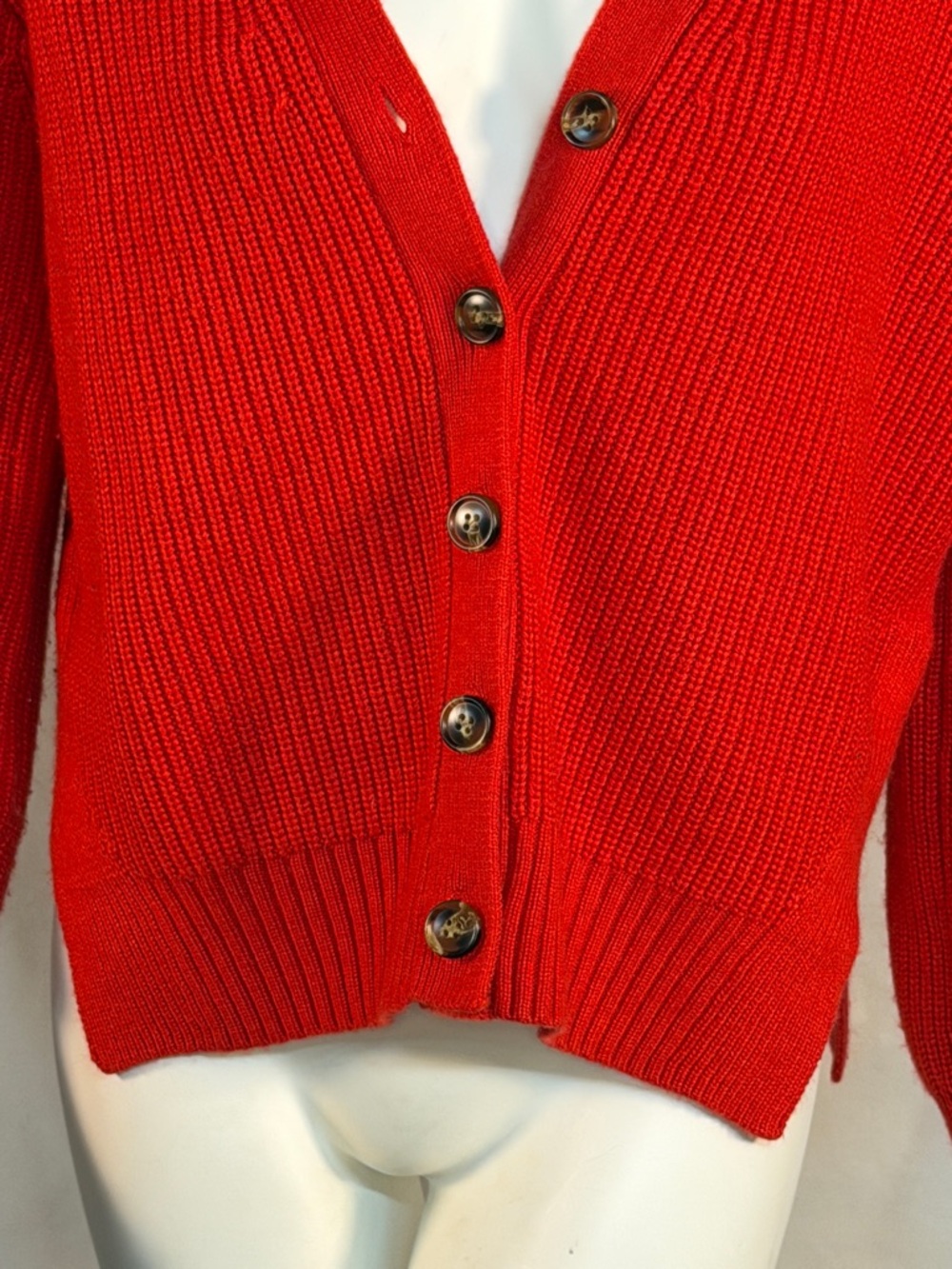 Lilla P Red Ribbed V-Neck Button Cardigan - Picture 4 of 10